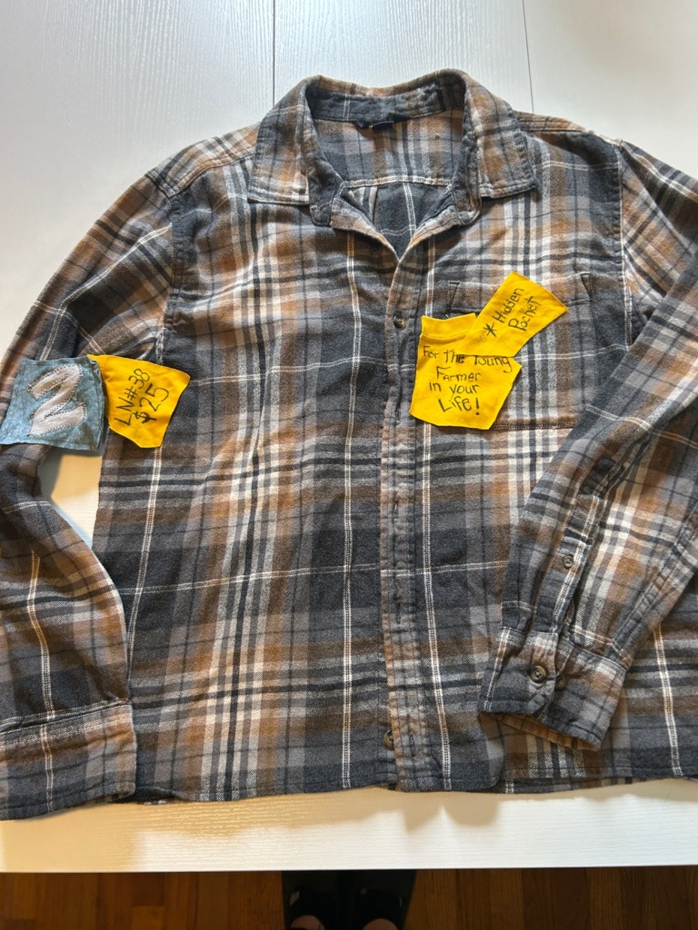 Eddie Bauer Gray and Brown Plaid Button-Down Shirt emb. By LokiNibbler